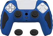 PlayVital Knight Edition Blue & Black Two Tone Anti-Slip Silicone Cover Skin for ps5 Controller, Soft Rubber Case for ps5 Wireless Controller with Thumb Grip Caps