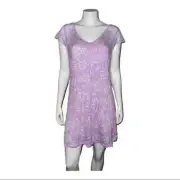 Charter Club Purple Chainstitch Floral Lace-Sleeve Chemise Nightgown XS NWT
