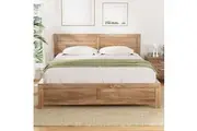Artiss Bed Frame Size Double Wooden Acacia Wood OATMEAL