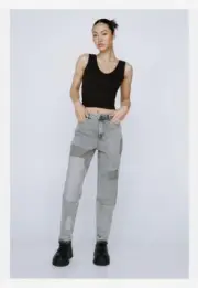 NASTY GAL ORGANIC DENIM PATCHWORK MOM FIT JEANS