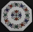 Antique Design Inlay Work Coffee Table Top White Marble Patio Corner Table
