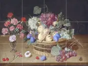 A STILL LIFE WITH A VASE OF CARNATIONS Tile Mural Kitchen Backsplash Art 24x18