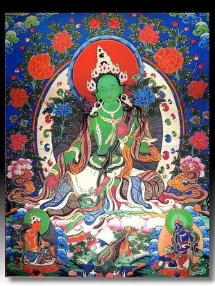 【 金王記拍寶網 】S1408  中國西藏藏密佛像高檔精品絹印唐卡 綠度母  紙絹印 (大張)一張 完美罕見~