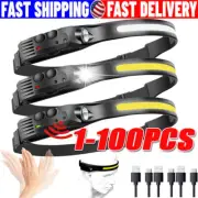 COB LED Headlamp USB Rechargeable Headlight Torch Work Light Head Band Lamp lot