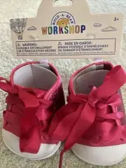 NEW Build A Bear Pink Workshop Glitter Sparkle White Lace Up Shoes