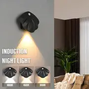 Motion Sensor LED Wall Lamp,USB Type-C Night Lighting Wireless For Living Room,Home Staircase Shell Decoration Color Black