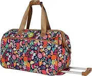 [Lily Bloom] Pattern 22 Inch Duffel Bag with 2-Rolling Wheels, Weekender Overnight Travel Lightweight Carry-On Suitcase For Women, Bird forest, 22in