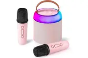 Mini Karaoke Machine for Adults and s, Portable Bluetooth Speaker with 2 Wireless Microphones and LED Lights for Family Party, Birthday Gift for Boys/Girls(Pink)