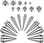 [JEOJEOY] 30 Pieces Ear Gauge Stretching Kit Stainless Steel Gauges Kit Screw Fit Taper Plug Tunnel Ear Expander Stretching Set, 6 Gauge to 00 Gauge, Stainless Steel