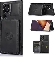 [YocoverTech] for Samsung S22 Ultra 5G Case,for Galaxy S22 Ultra 5G Back Case,PU Leather Magnetic Back Shell Cover Case with Card Holders[6.8 inch]-Black