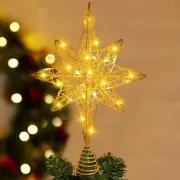 Christmas Tree Topper Lighted 13.5” Gold Star Tree Toppers with 20 LED Lights Ch