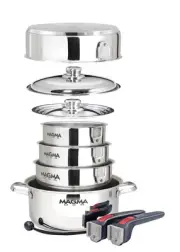 10 Piece Gourmet Nesting Stainless Steel Cookware Set, Induction Compatible, ...