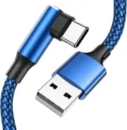 USB C Cable 90 Degree Right Angle[2Pack 10FT], A to Type C Nylon Blue
