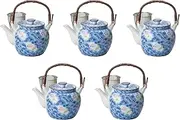 Set of 5, Sumi Shippi Bi-Color Flower with U No. 6 Earthenware Bottle (5.7 x 4.3 inches (14.5 x 11 cm), 31.7 fl oz (1050 cc) | Arita Yakito Jar Made in China Setomonohonpo