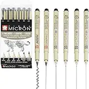 Sakura Pigma Micron - Pigment Fineliner Pens - 01/03/05/08/Graphic/Brush - Wallet of 6 - Black Ink