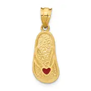 14k Yellow Gold Solid 3-D Red Enameled Sandal Pendant