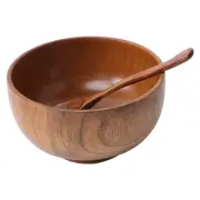 2 Pcs Korean Wood Soup Bowls with Spoon Appetizer Serving Tray Rice