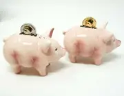 Piggy Bank Pink Pig SALT & PEPPER Shaker CLAY ART w/ coins New in Box #7513