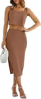 [Witsmile] Two Piece Sets for Women Rib Knit Tank Bodycon Side Split Midi Skirt Fitted Pencil Dress Set Summer Outfit Dresses