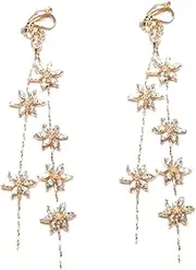 [CHILDWEET] 1 Pair Flower Stud Earrings Women's Stud Earrings Rhinestone Stud Earrings Dangle Earrings Clip on Earings Rhinestone Flower Earrings Golden No Piercing Earring for Wedding Pendant