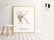 Baby, Nursery Bedroom Wall Art Boho personalised name art print, floral