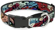 Dog Collar Martingale 4 Superhero Action Poses Comic Scenes White Black Splatter 11 to 17 Inches 1.0 Inch Wide