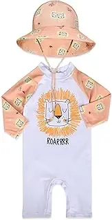 [Exemaba] Baby/Toddler One Piece Swimsuit with Sun Hat, Kids Zip Up Sunsuit Swimwear UPF 50+ Rash Guard