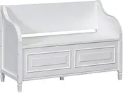 Bed End Bench Solid Wood Entryway Storage Bench with Safety Hinge Multi-Functional Shoe Stool with Removable Upholstered Cushion Bedroom Bench(White)