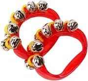 Perfk 2Pcs Mini Tambourine Hand Bells,Birthday Party Favors,Noise Makers,Hand Bell Musical Tambourine for School Kindergarten KTV, red