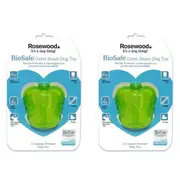 2x Rosewood BioSafe Apple Pet Dog Dental Chew Bite Interact Play Fetch Toy Green