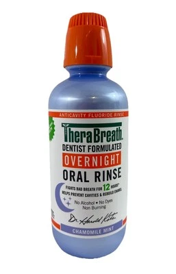 TheraBreath Overnight Mouthwash Chamomile Mint Alcohol Free 16oz Ex 3/2026