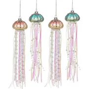 4Pack Jellyfish Christmas Tree Ornaments Jewels and Pearls