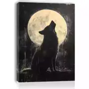 Wolf Howling at Full Moon Wall Art Canvas Unframed/Framed