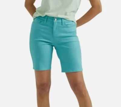 Lee Womens Mid Rise 8.5” Bermuda Denim Shorts Size 16M Aqua Blue NWT
