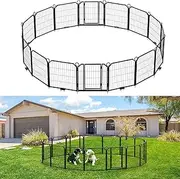 Decrotive Garden Fence with Gate，16 Panels Total 35.6Ft(L) Heavy Duty Metal Animal Barrier for The Yard,RV Camping,Rustproof Panel Border with Fixed Stakes（24Inch）