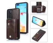 Case for Huawei P40 Pro, Leather Wallet Case With Card Pockets Back Flip Shockproof Cover Case-Brown