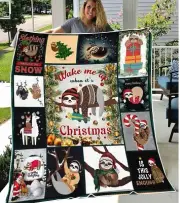 Cute Sloth Wake me up when it's Christmas SOFA BLANKET Halloween Gift Us Size