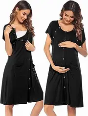 [Ekouaer] Maternity/Delivery/Nursing Labor Pregnancy Breastfeeding Delivery Gown Sleepwear for Mom