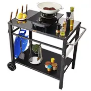 VEVOR Outdoor Grill Dining Cart with Double-Shelf, 85*55cm BBQ Movable Food Prep Table, Multifunctional Iron Table Top, Portable Modular Carts for Pi