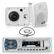 Pyle Bluetooth USB Boat Radio,6.5" 800W Pyle Marine Box Speakers, Marine Antenna