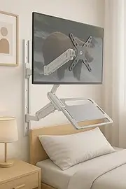 ZeboZap ZLTV8022 Bed TV Mount with Laptop Holder & Keyboard Tray for Work from Home | Gaming Monitor Mount Fits 17"-43" Screen | Holds 26.4lbs | White