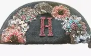 Anthropologie Anna Harlow Russo “H” Cotton Sequin Clutch Make-Up Travel Case NWT