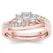 14k Rose Gold Round Cut 0.5Ct Diamond Bridal Set Ring Size 6 Clarity I2