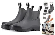 Women's Short Rain Boots Waterproof Garden Shoes Rubber Chelsea Boots 6 Grey