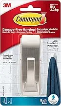 Command Modern Reflections Metal Bath Hook, Large, Satin Nickel, 1-Hook with Water-Resistant Strips (MR03-SN-BES)