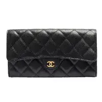 在飛比找momo購物網優惠-【CHANEL 香奈兒】經典金色雙C LOGO菱格粒紋牛皮暗