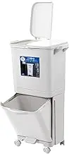 Furb Kitchen Bin 45L Waste Sorting Trash Can 3 Lid Rubbish Bins Garbage Recycling with Wheels Dustbin White