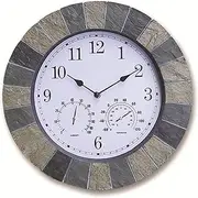Outdoor Garden Clock,14 Inch Waterproof Wall Clock with Thermometer and Hygrometer European Style Round Resin Garden Wall Clock Indoor Outdoor Decoration
