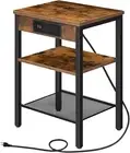 End Table with Charging Station and USB Ports, Small Side Table for Small Space,