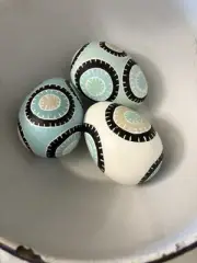 Set of 3 Hand Painted Eggs Easter Paper Mache Blue Green Aqua